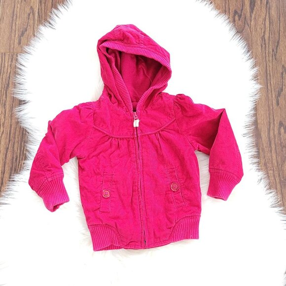 Old Navy | Toddler Pink Full Zip Corduroy Hoodie Jacket Pockets Cotton 2T - Picture 1 of 9